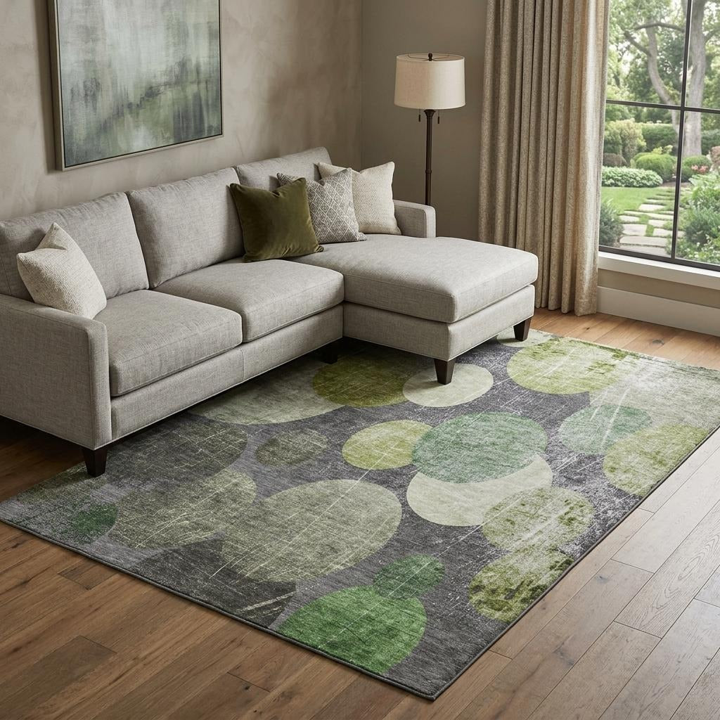 10' X 14' Green And Gray Geometric Shag Washable Area Rug With UV Protection - Home & Garden