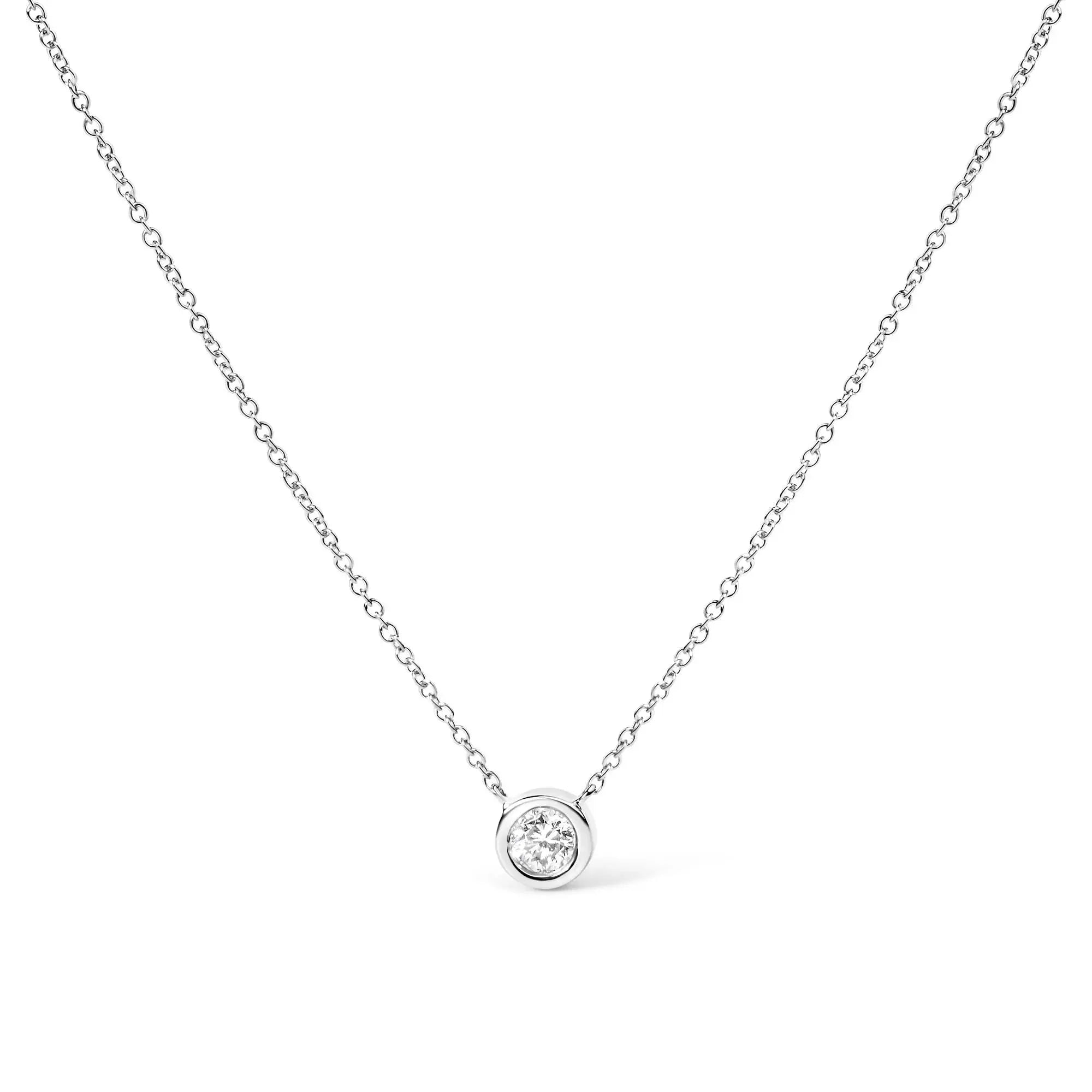 10K Gold Round Brilliant-Cut Diamond Modern Bezel-Set Solitaire 16"-18" Pendant Necklace (H-I Color, SI2-I1 Clarity) Infinite Jewels