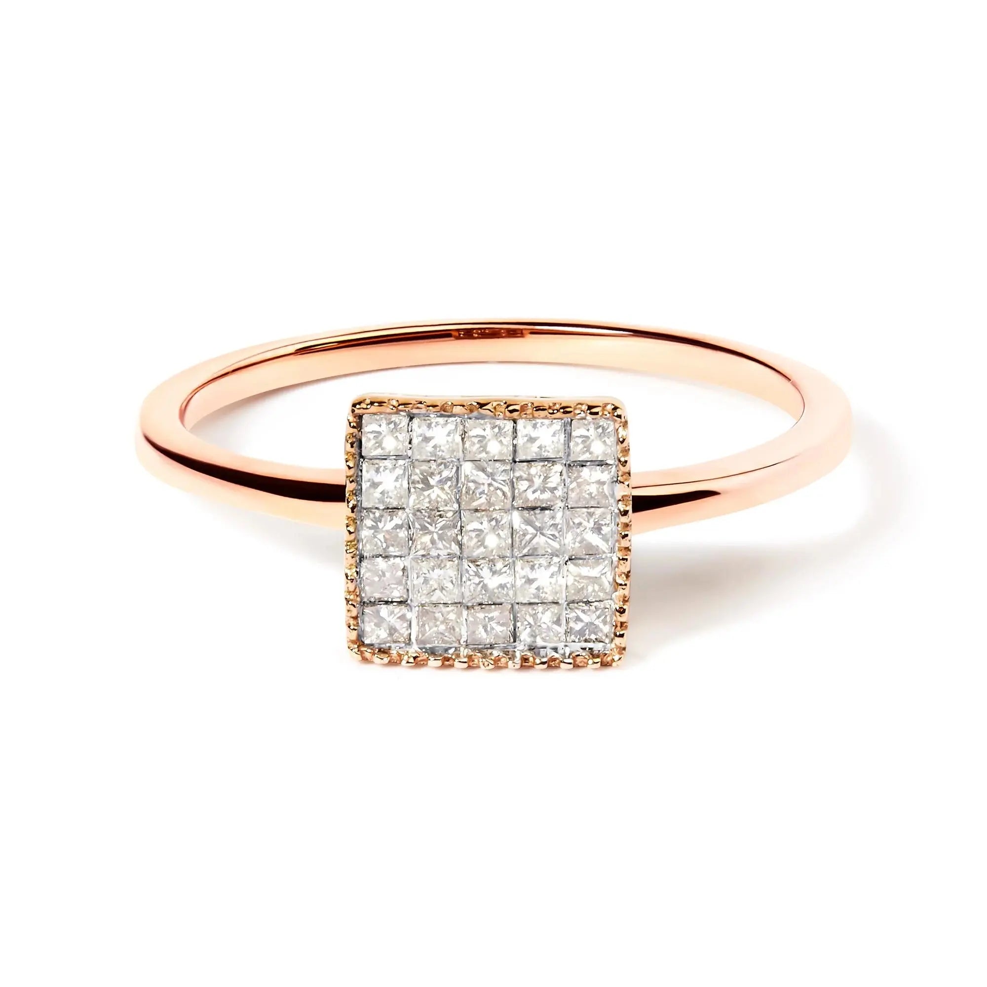 10K Rose Gold 1/3 Cttw Invisible Set Princess Cut Diamond Composite Square Shape Ring (H-I color, I1-I2 clarity) Infinite Jewels