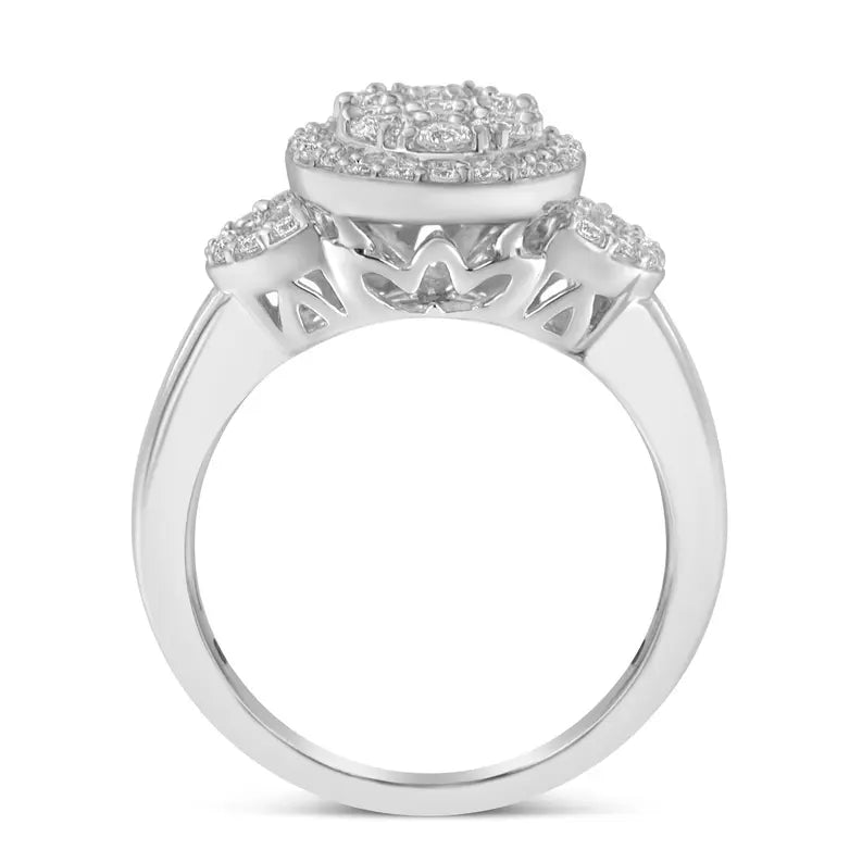 10K White Gold 1.0 Cttw Diamond Oval Cluster with Halo Vintage-Inspired Art Deco Buckle Style Statement Ring (G-H Color, SI1-SI2 Clarity) Luxcom