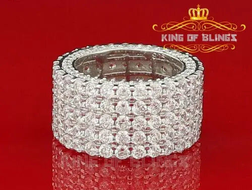 10K White Gold Finish Men's Silver ETERNITY Ring With Lab Created Diamond King Of Bling