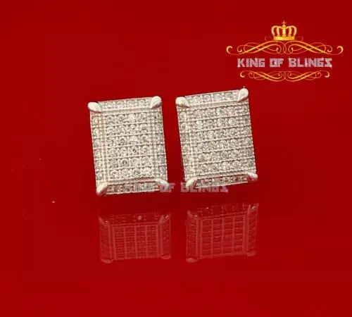 10K White Gold Finish With Lab Created Diamonds Square Men's Stud Earrings King Of Bling