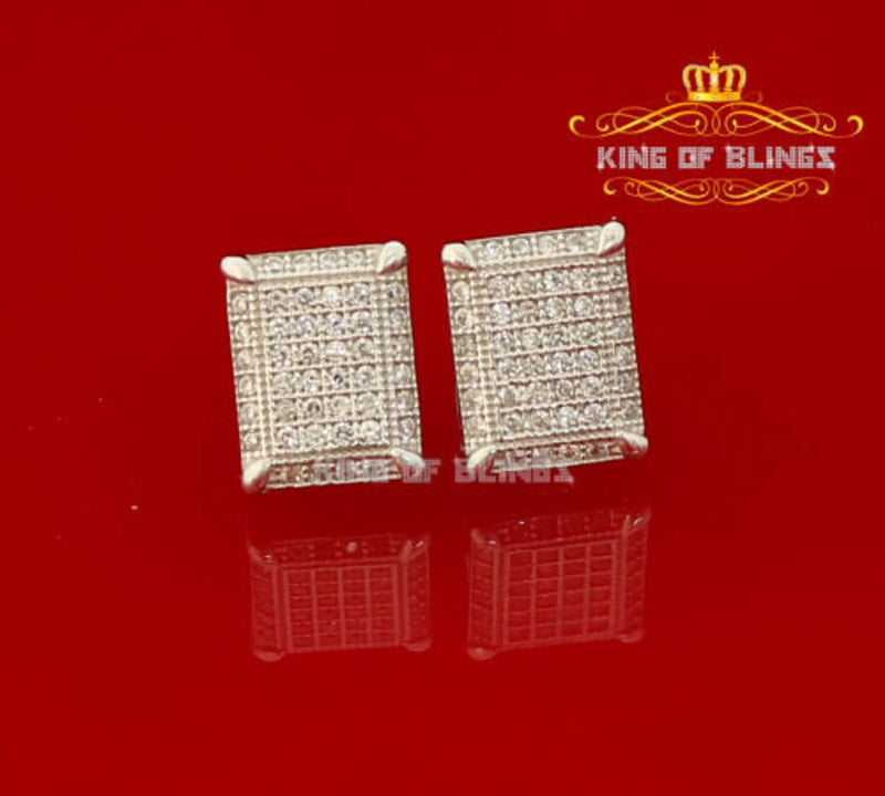 10K White Gold Finish With Lab Created Diamonds Square Men's Stud Earrings King Of Bling