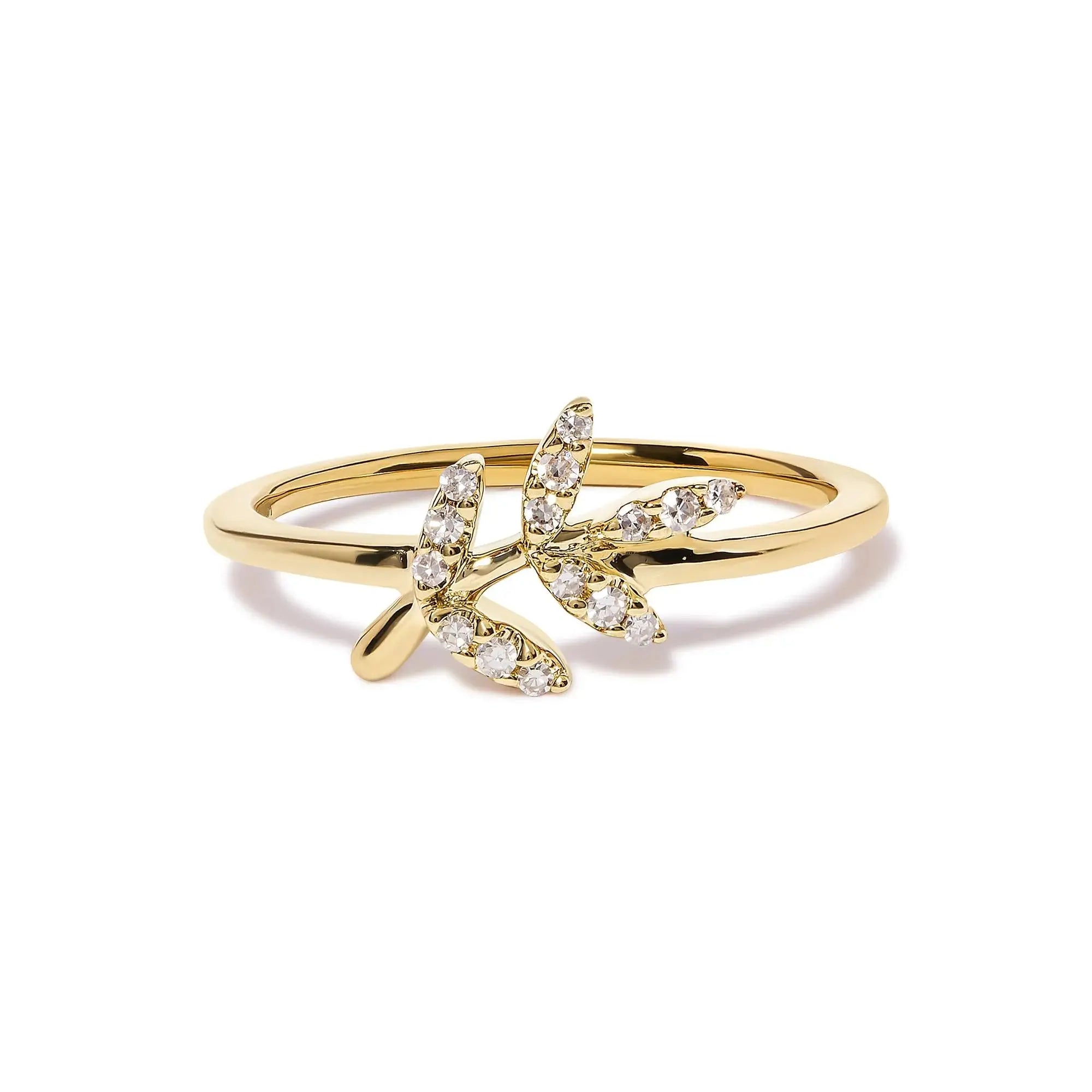 10K Yellow Gold 1/10 Cttw Diamond Leaf and Branch Ring (H-I Color, I1-I2 Clarity) Infinite Jewels