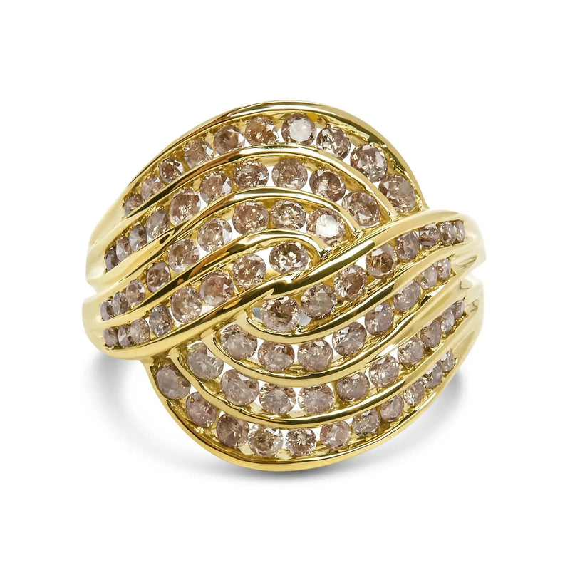 10K Yellow Gold 2.0 Cttw Channel Set Diamond Cocktail Swirl Band Ring (K-L Color, I1-I2 Clarity) Infinite Jewels