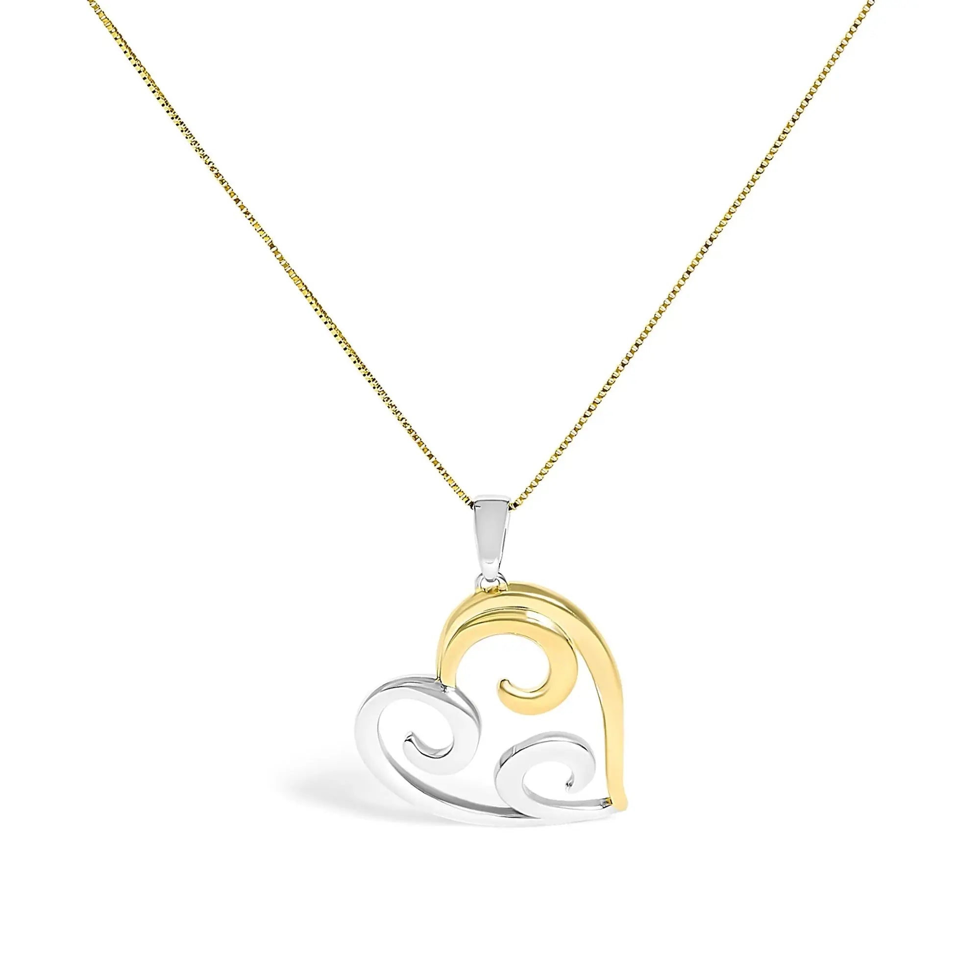 10K Yellow Gold Over .925 Sterling Silver Open Heart with Swirls 18" Box Chain Pendant Necklace Infinite Jewels