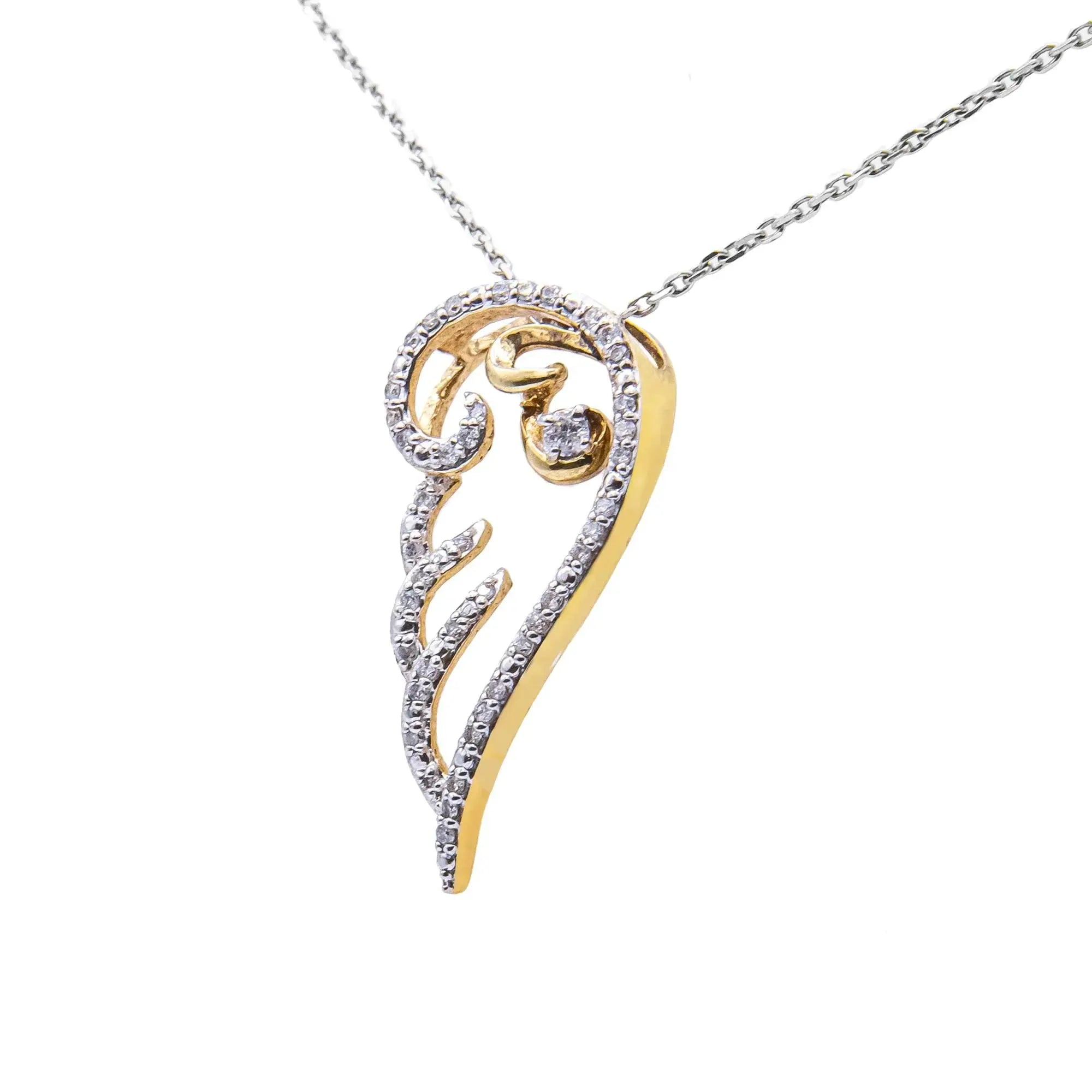 10K Yellow Gold over .925 Sterling Silver 1/4 Cttw Diamond Angel Wing 18" Pendant Necklace (H-I Color, I1-I2 Clarity) Infinite Jewels