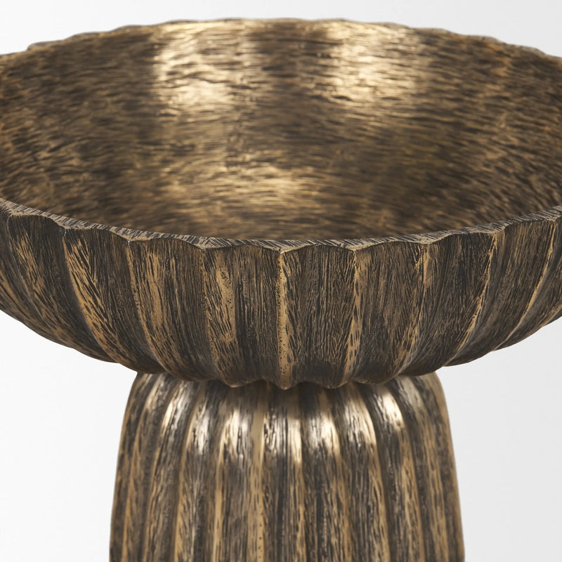 10" Antiqued Gold Metal Round Pedestal Centerpiece Bowl Homeroots Kitchen & Dining