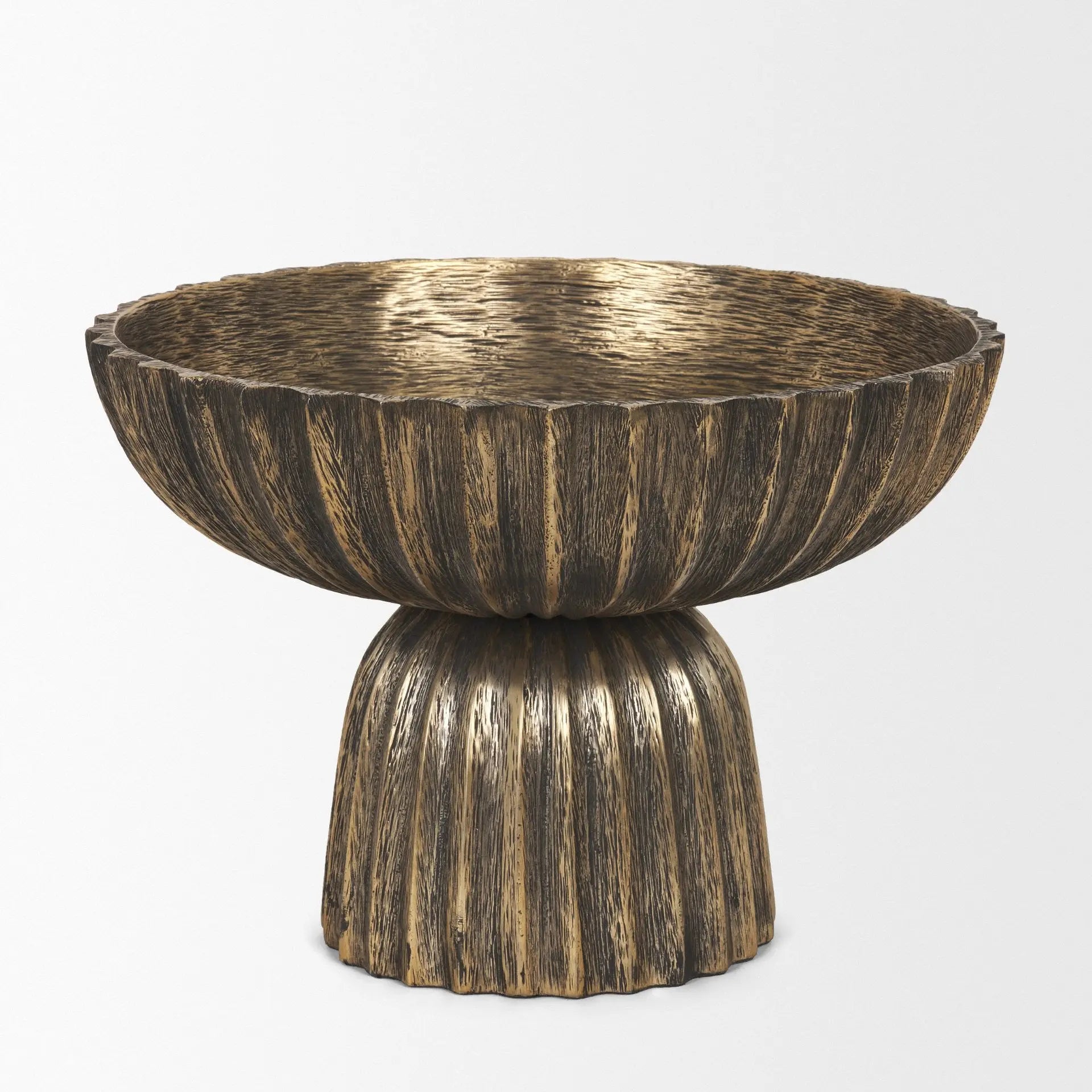 10" Antiqued Gold Metal Round Pedestal Centerpiece Bowl Homeroots Kitchen & Dining