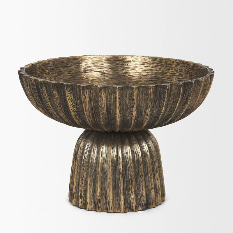 10" Antiqued Gold Metal Round Pedestal Centerpiece Bowl Homeroots Kitchen & Dining