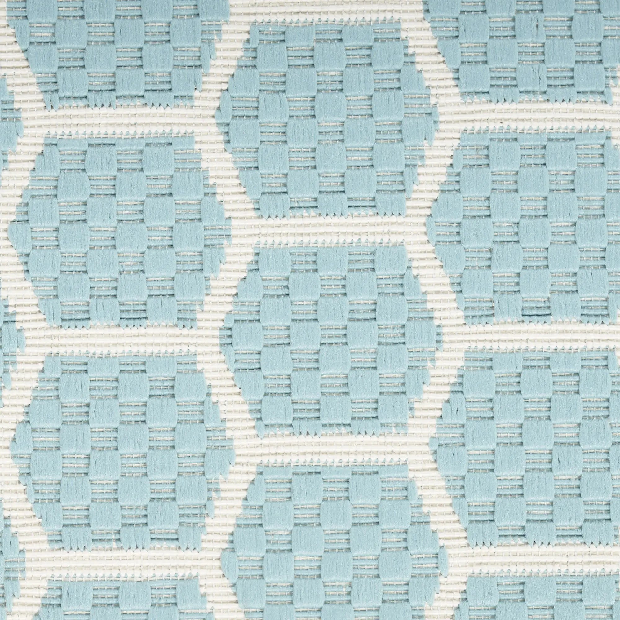 10' Aqua And White Geometric Indoor Outdoor Runner Rug Homeroots Outdoor