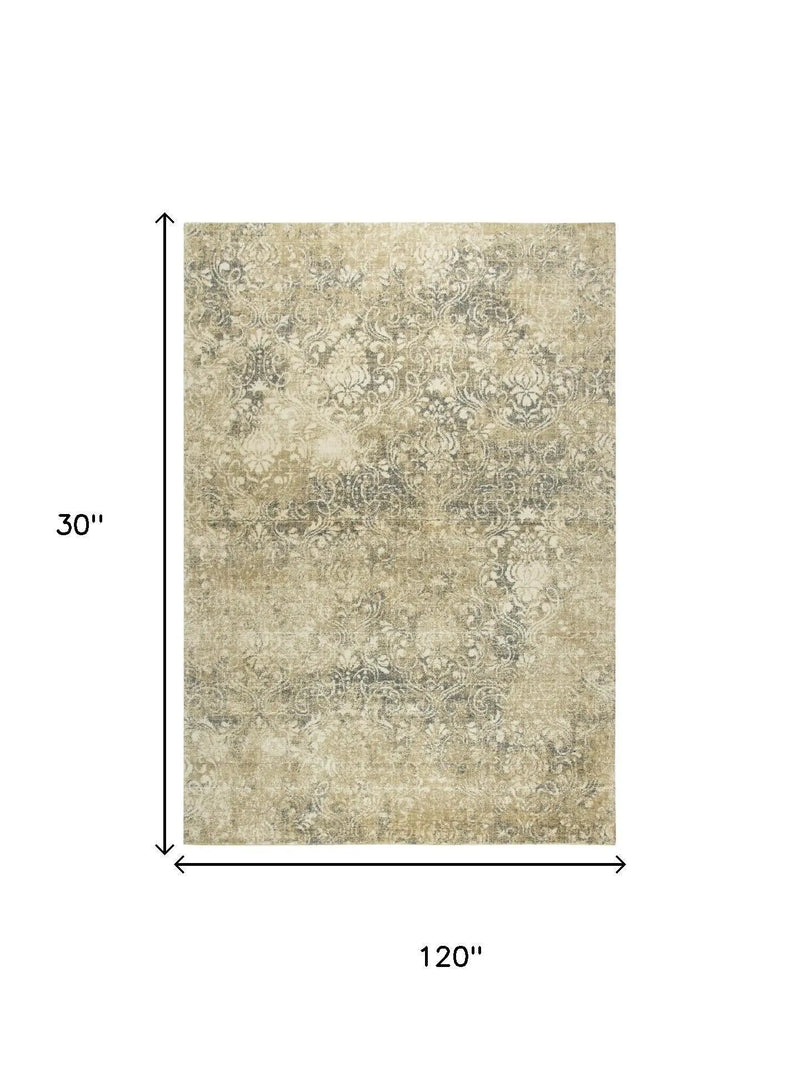 10' Beige And Natural New Zealand Lambs Wool Damask Hand Carved Handmade Area Rug Homeroots Home Decor