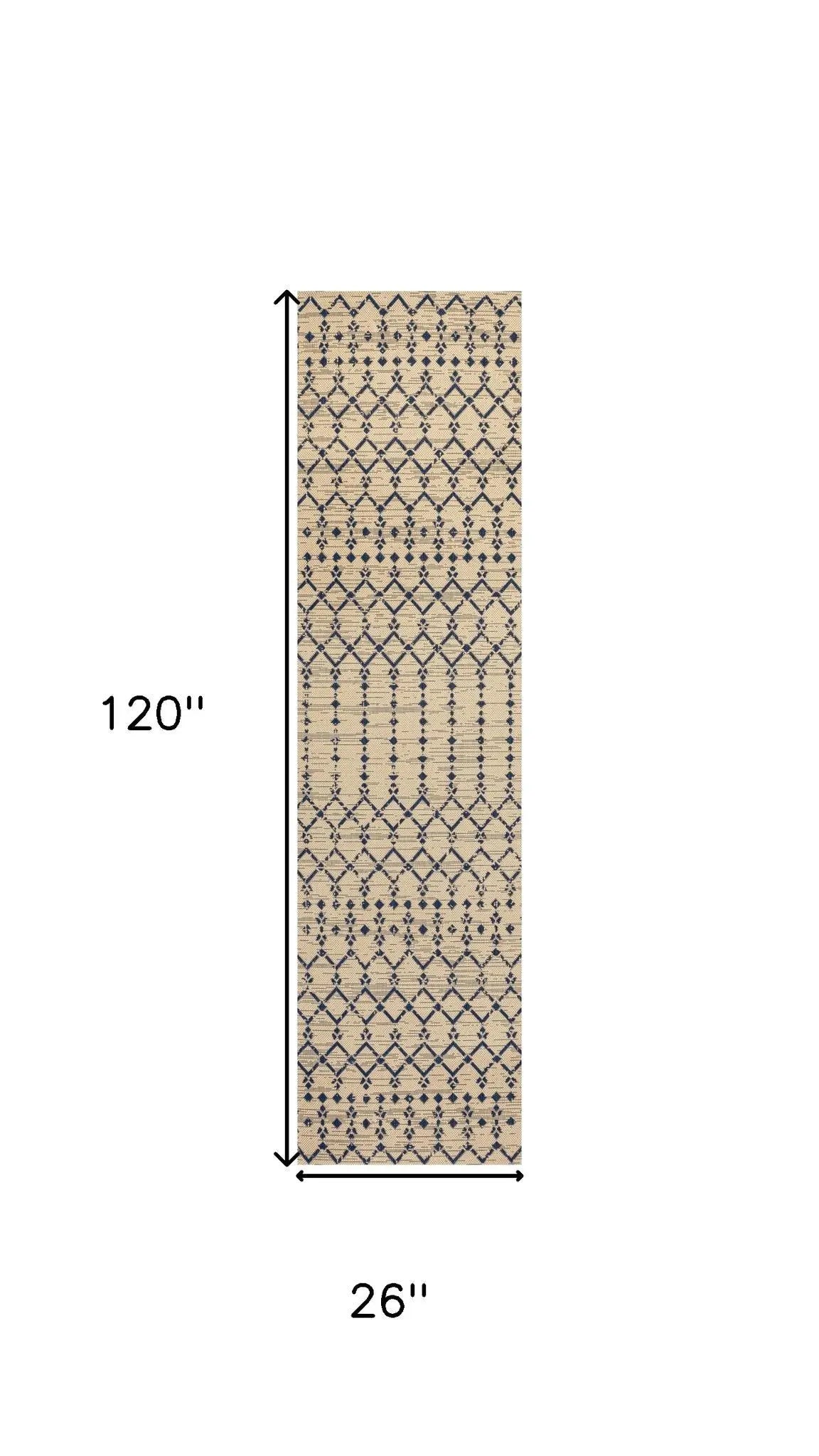 10' Beige And Navy Blue Trellis Indoor Outdoor Runner Rug Homeroots Outdoor