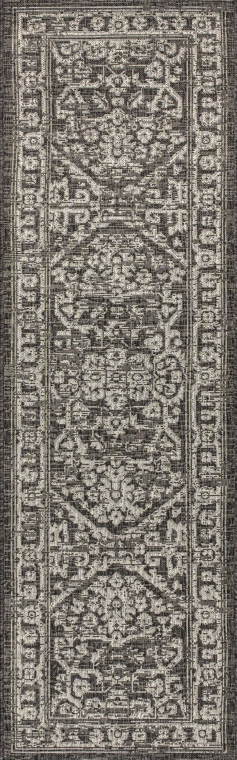 10' Black And Gray Medallion Indoor Outdoor Runner Rug Homeroots Outdoor