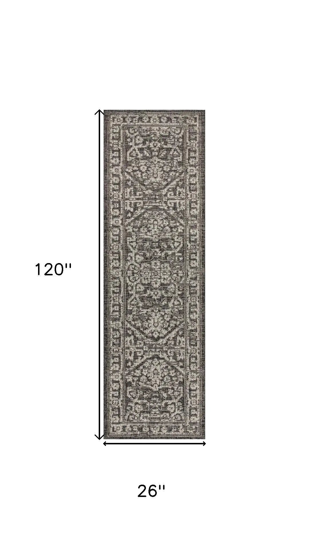 10' Black And Gray Medallion Indoor Outdoor Runner Rug Homeroots Outdoor