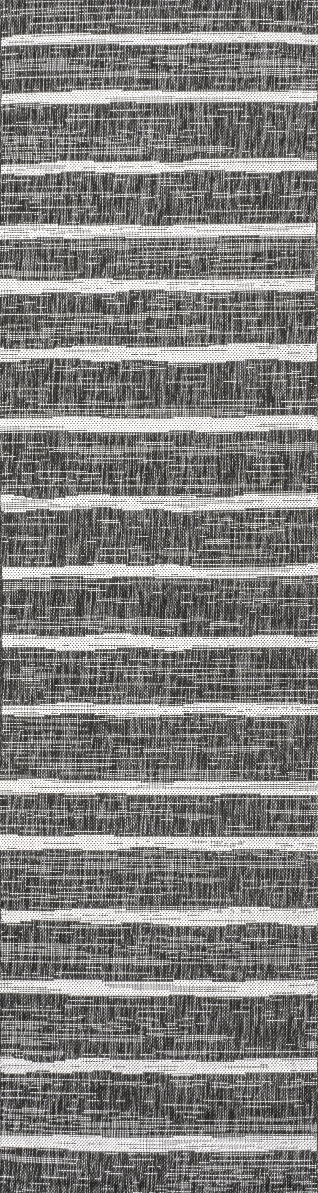 10' Black And Ivory Striped Indoor Outdoor Runner Rug Homeroots Outdoor
