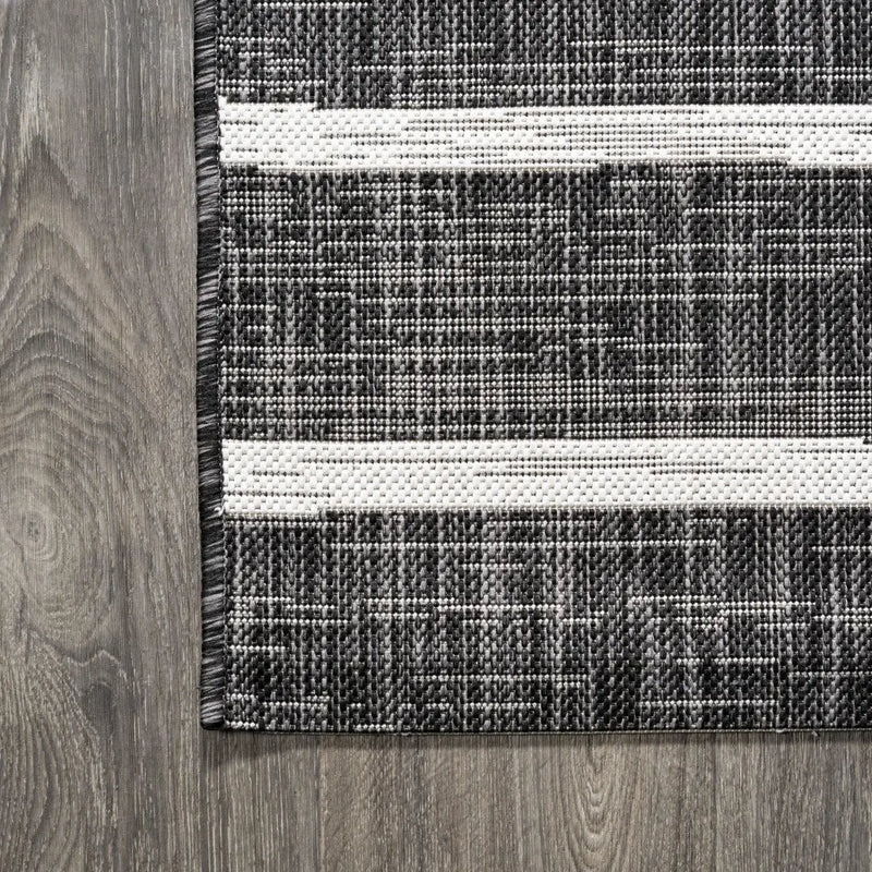10' Black And Ivory Striped Indoor Outdoor Runner Rug Homeroots Outdoor