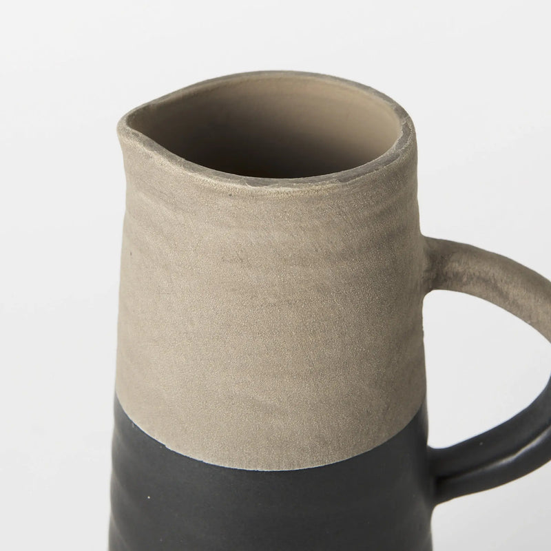 10" Black And Natural Color Block Cylinder Ceramic Jug Vase Homeroots Home Decor