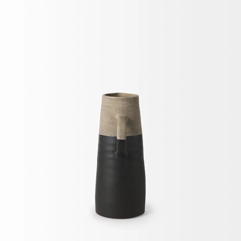10" Black And Natural Color Block Cylinder Ceramic Jug Vase Homeroots Home Decor