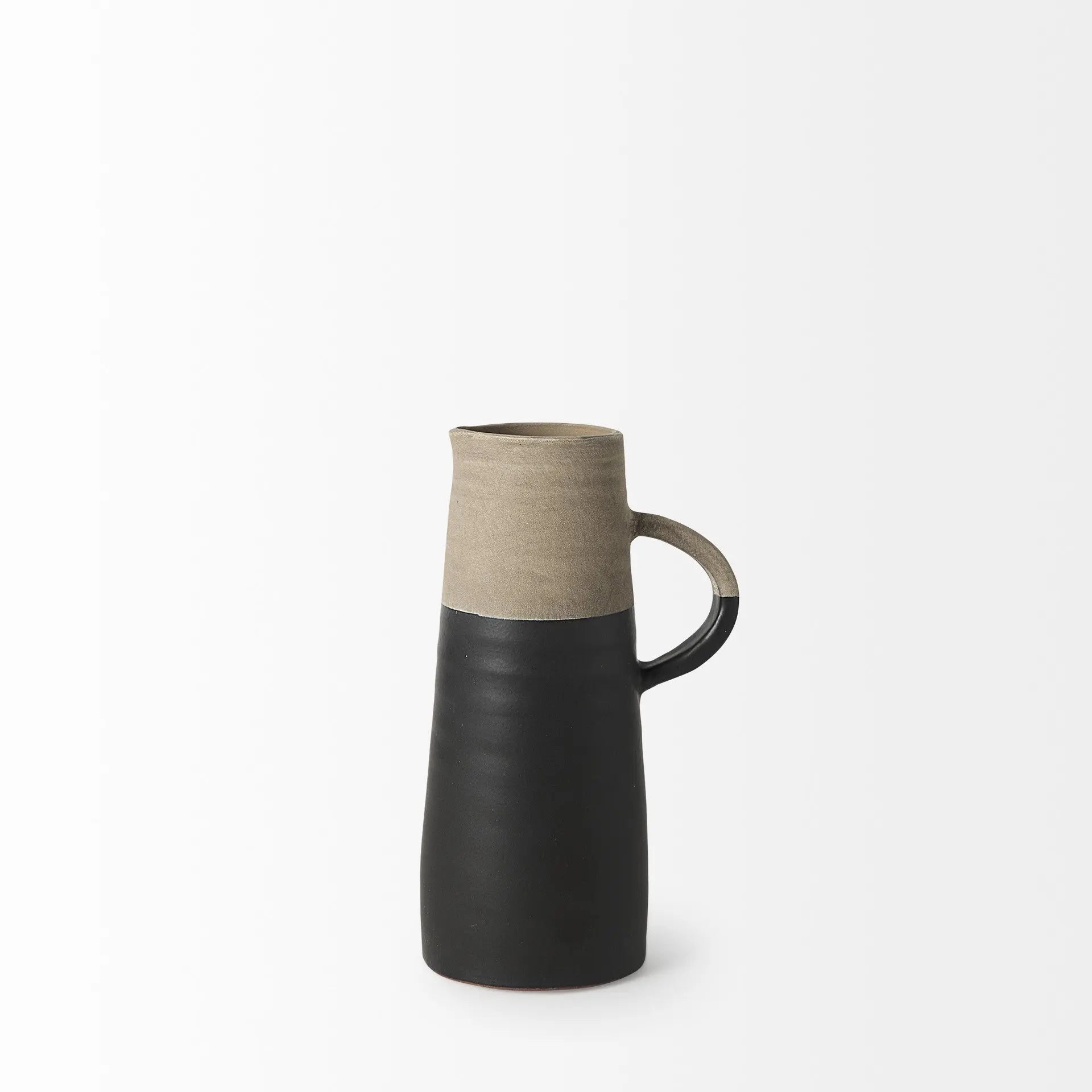 10" Black And Natural Color Block Cylinder Ceramic Jug Vase Homeroots Home Decor