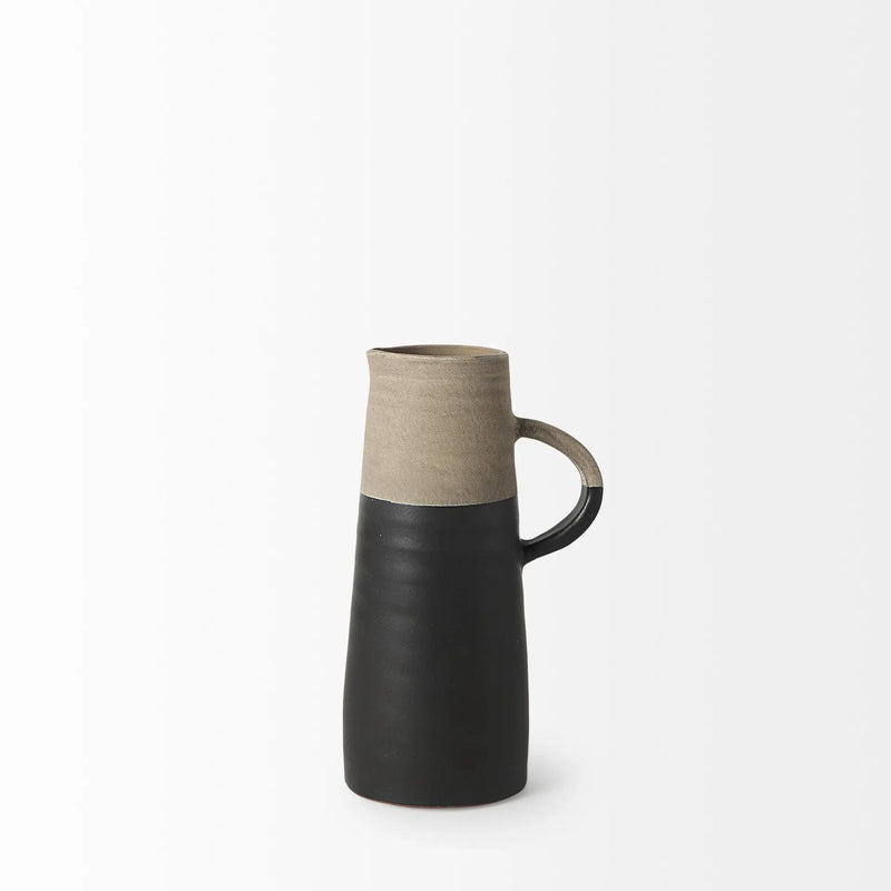 10" Black And Natural Color Block Cylinder Ceramic Jug Vase Homeroots Home Decor