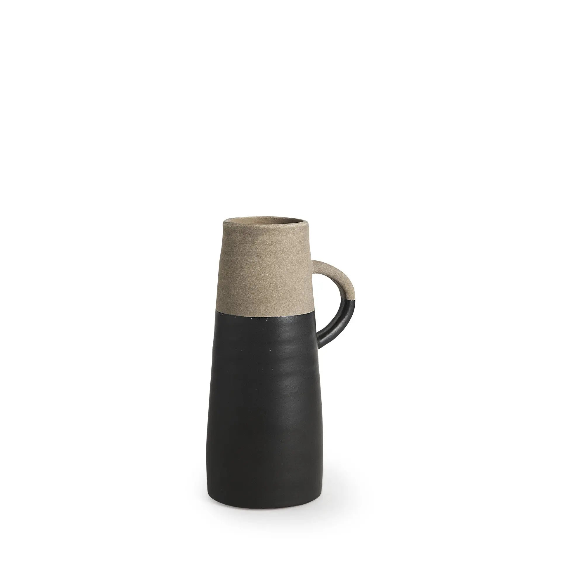 10" Black And Natural Color Block Cylinder Ceramic Jug Vase Homeroots Home Decor