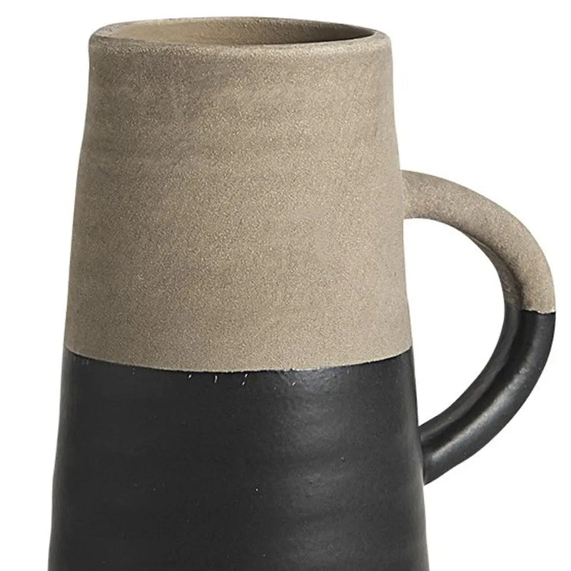 10" Black And Natural Color Block Cylinder Ceramic Jug Vase Homeroots Home Decor