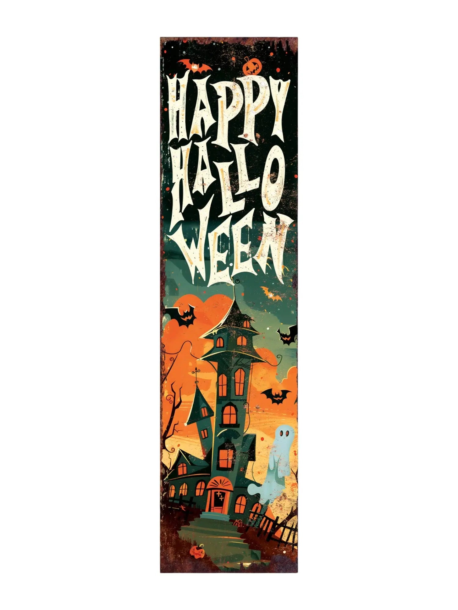 10" Black Orange Brown And Blue Solid Wood Happy Halloween Halloween Ghost Porch Sign Homeroots Outdoor
