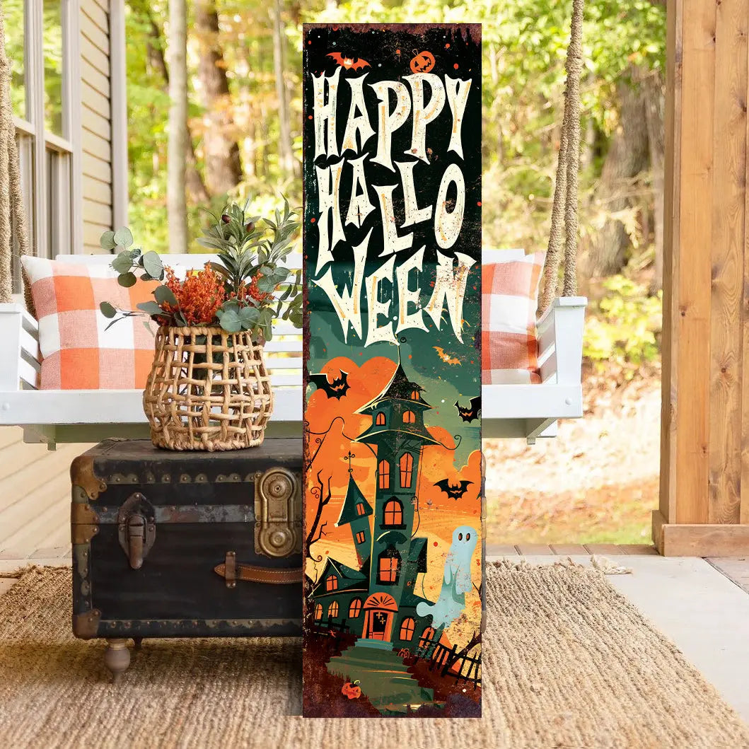 10" Black Orange Brown And Blue Solid Wood Happy Halloween Halloween Ghost Porch Sign Homeroots Outdoor