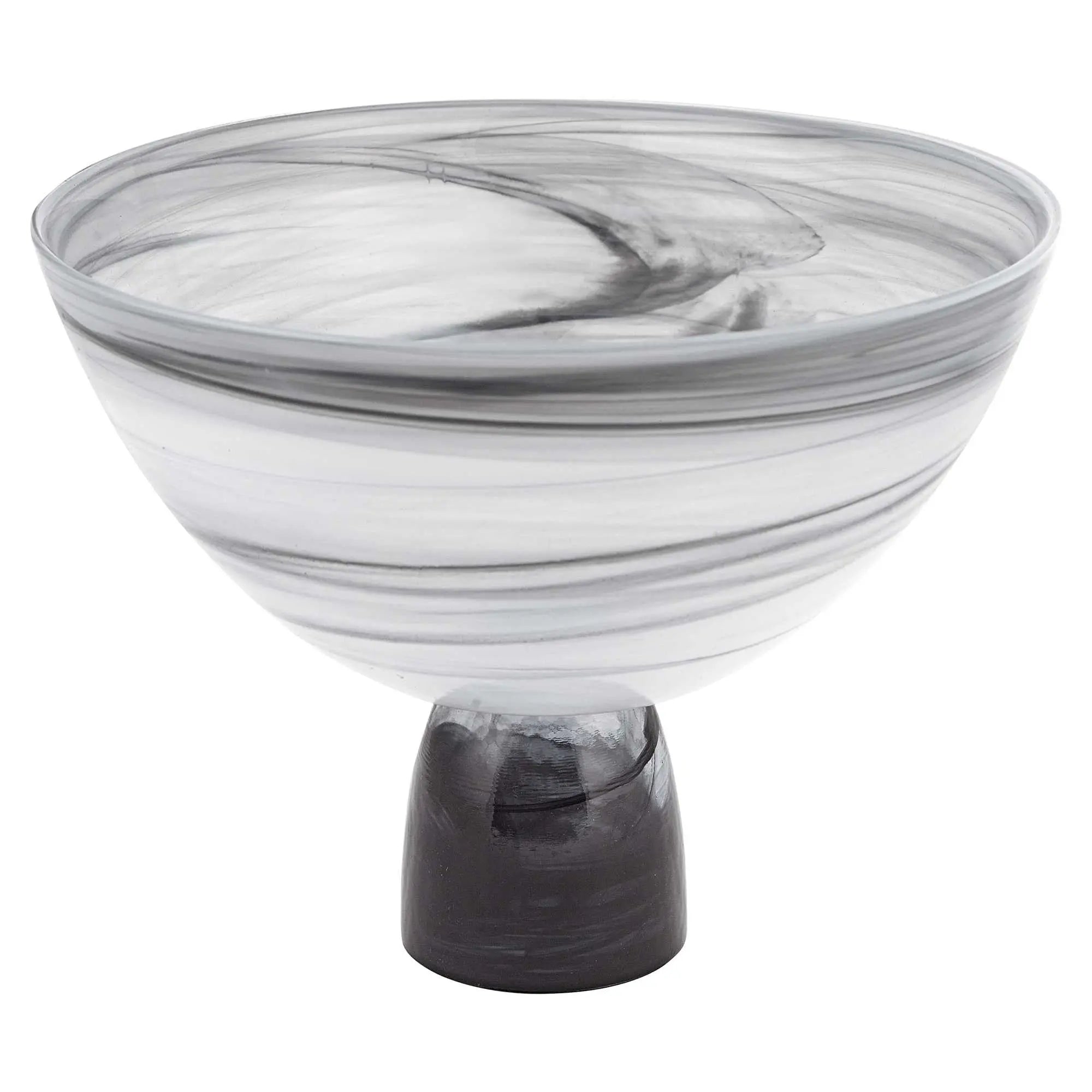 10" Black and Gray Swirl Mouth Blown Glass Footed Centerpiece Bowl Homeroots Kitchen & Dining