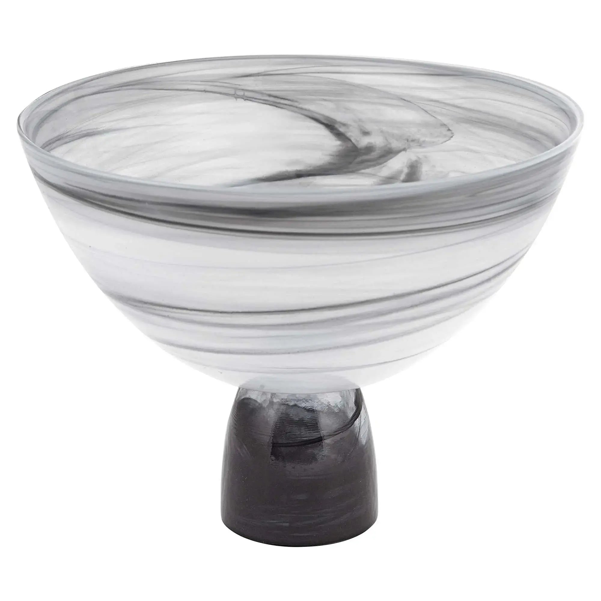 10" Black and Gray Swirl Mouth Blown Glass Footed Centerpiece Bowl Homeroots Kitchen & Dining
