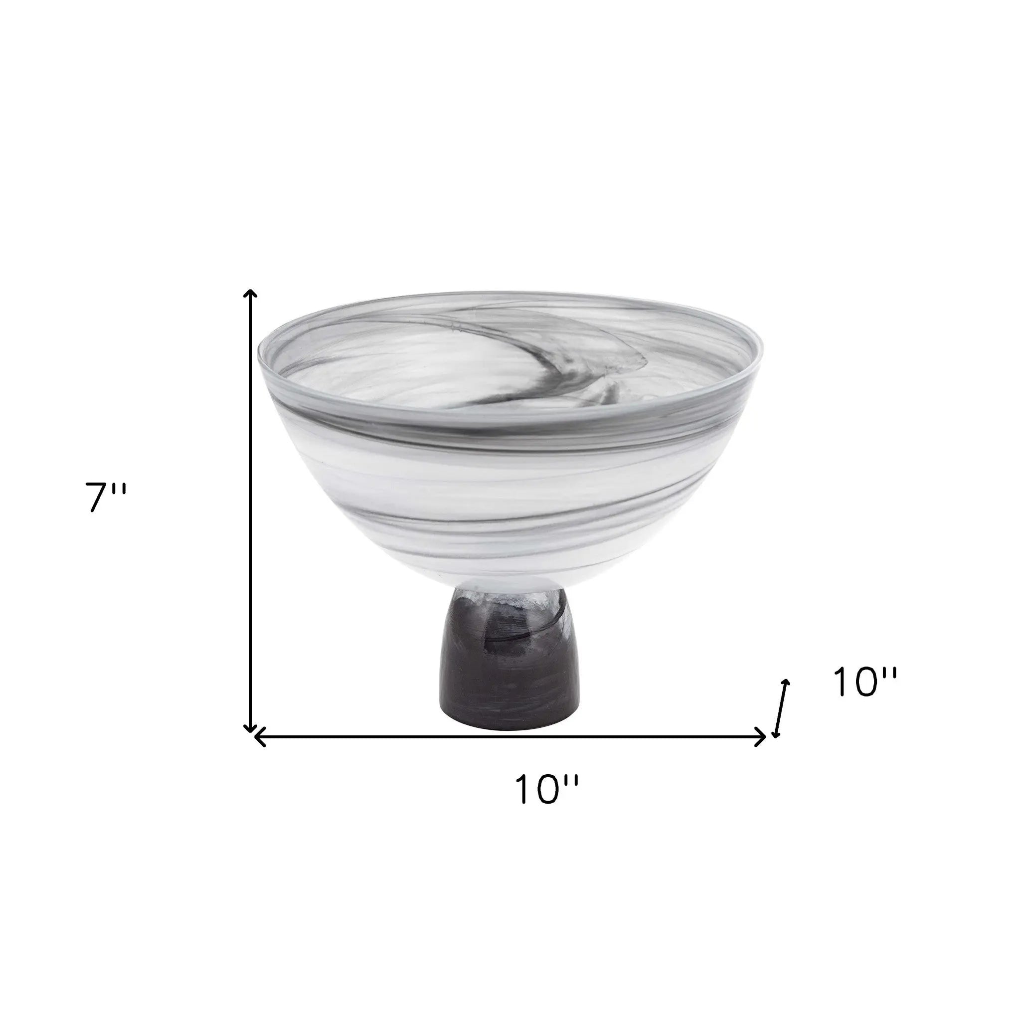10" Black and Gray Swirl Mouth Blown Glass Footed Centerpiece Bowl Homeroots Kitchen & Dining