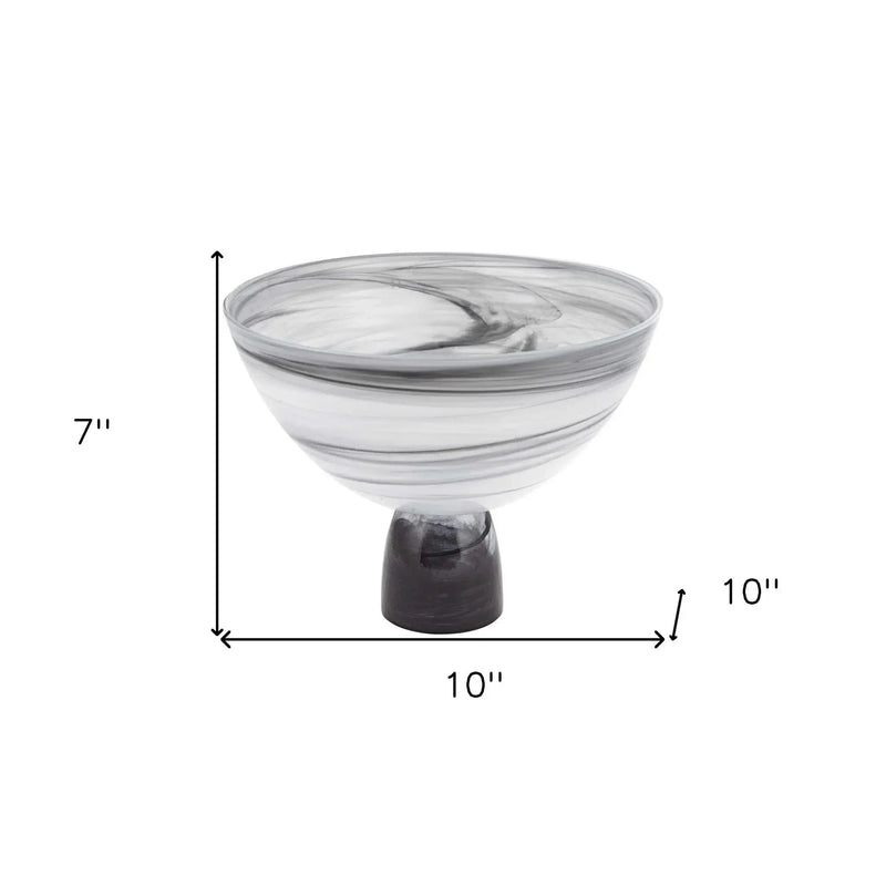 10" Black and Gray Swirl Mouth Blown Glass Footed Centerpiece Bowl Homeroots Kitchen & Dining