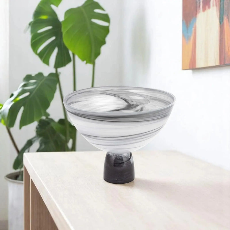 10" Black and Gray Swirl Mouth Blown Glass Footed Centerpiece Bowl Homeroots Kitchen & Dining