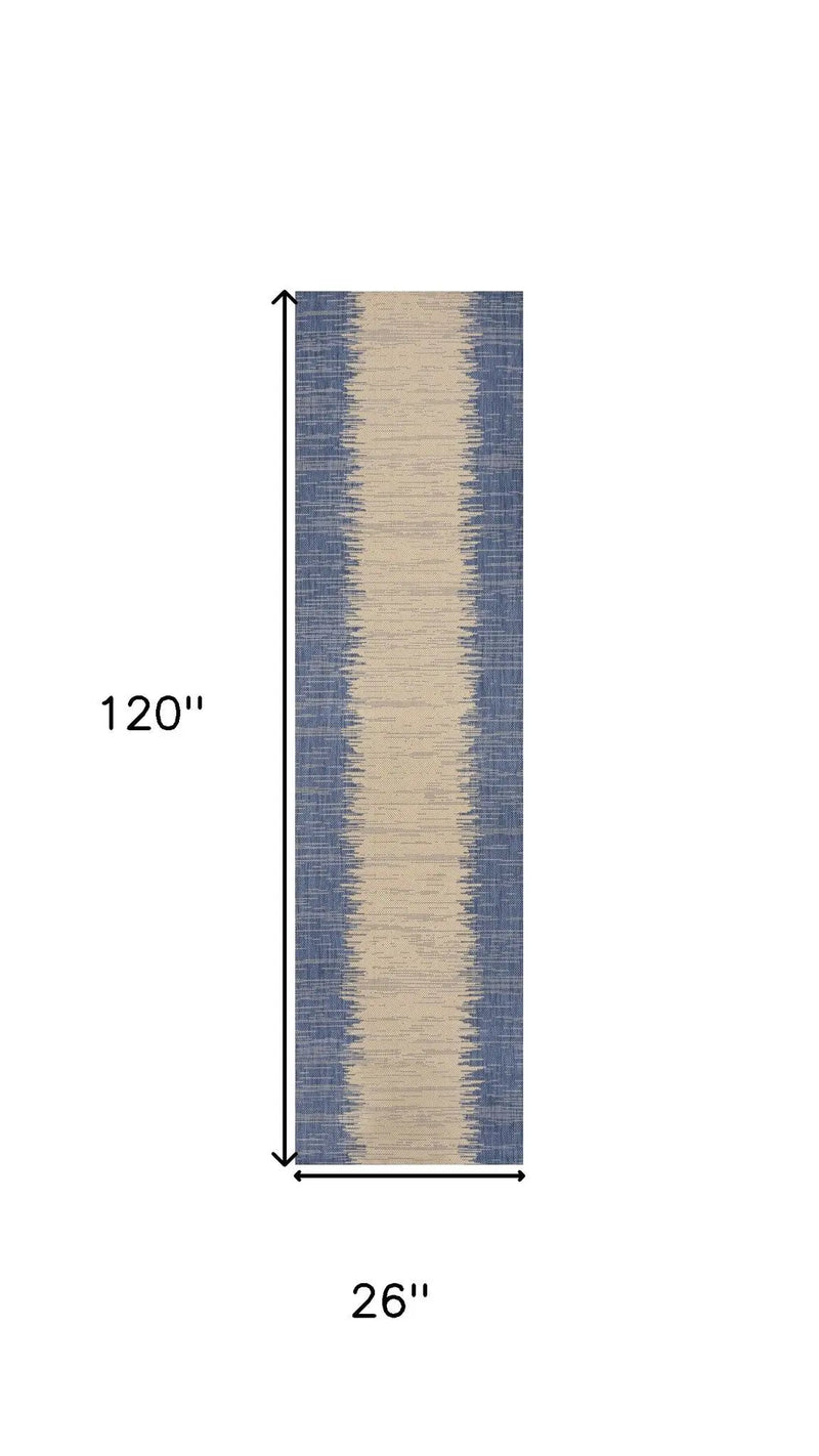 10' Blue And Beige Striped Indoor Outdoor Runner Rug Homeroots Outdoor