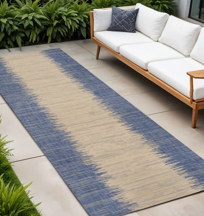 10' Blue And Beige Striped Indoor Outdoor Runner Rug Homeroots Outdoor