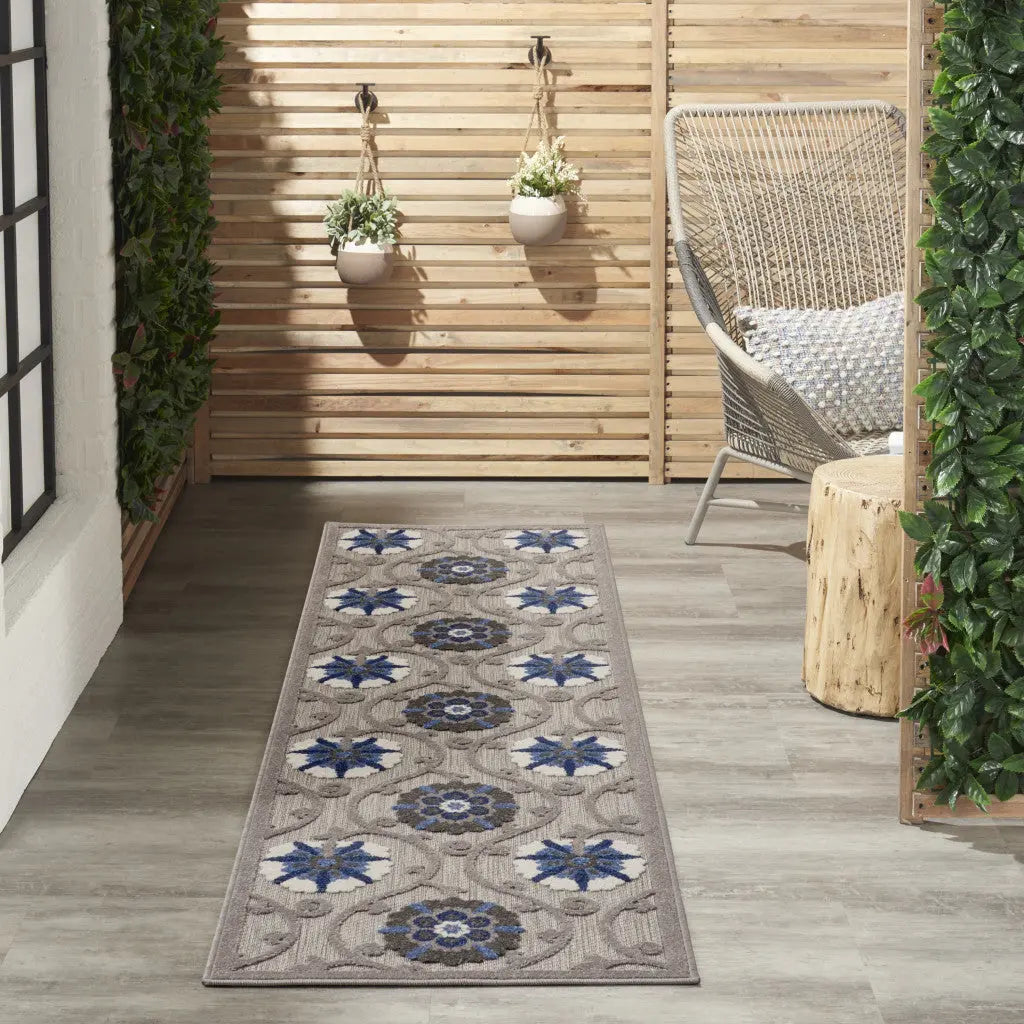 10' Blue And Gray Indoor Outdoor Area Rug - GreatEagleInc