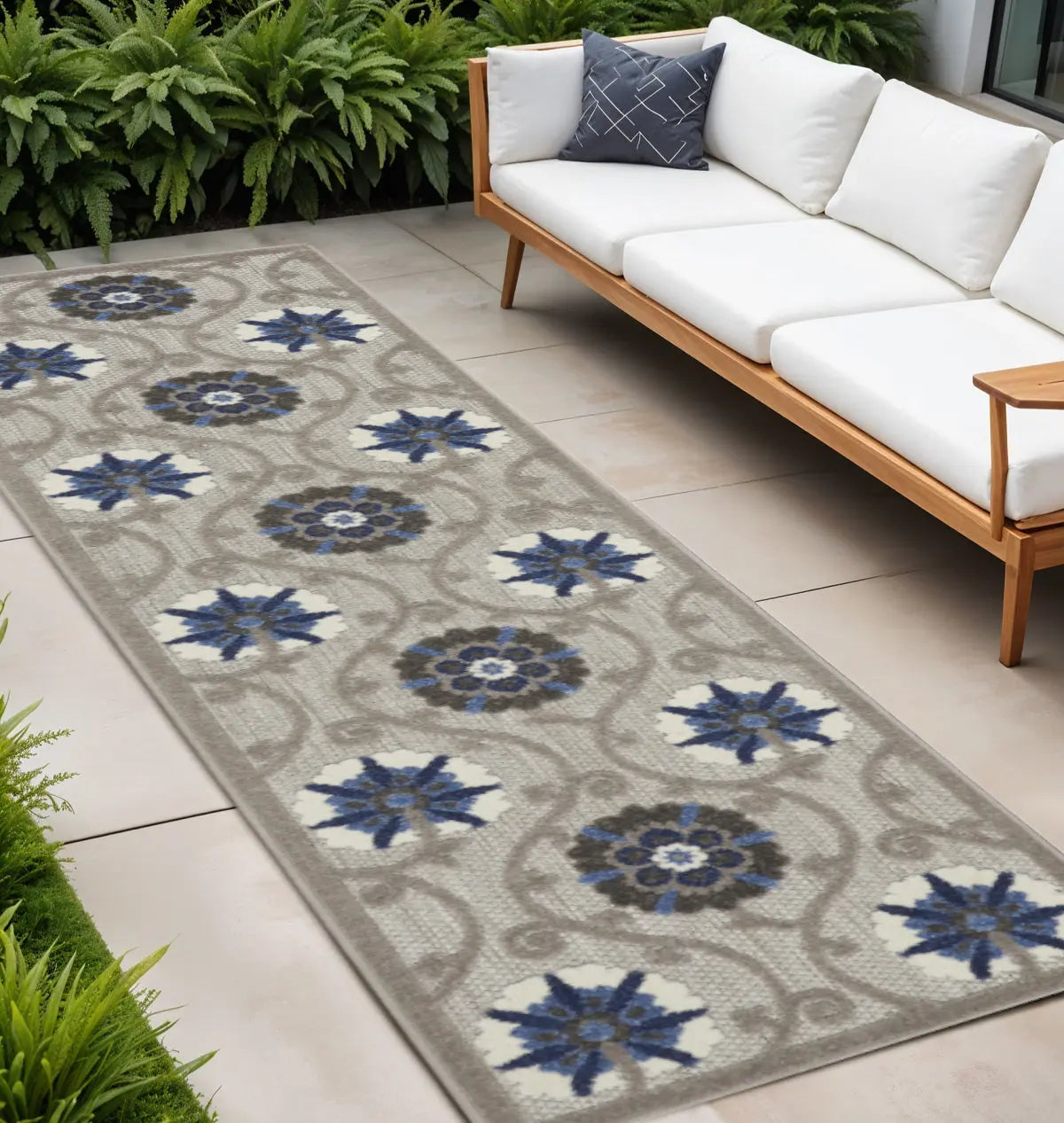 10' Blue And Gray Indoor Outdoor Area Rug - GreatEagleInc