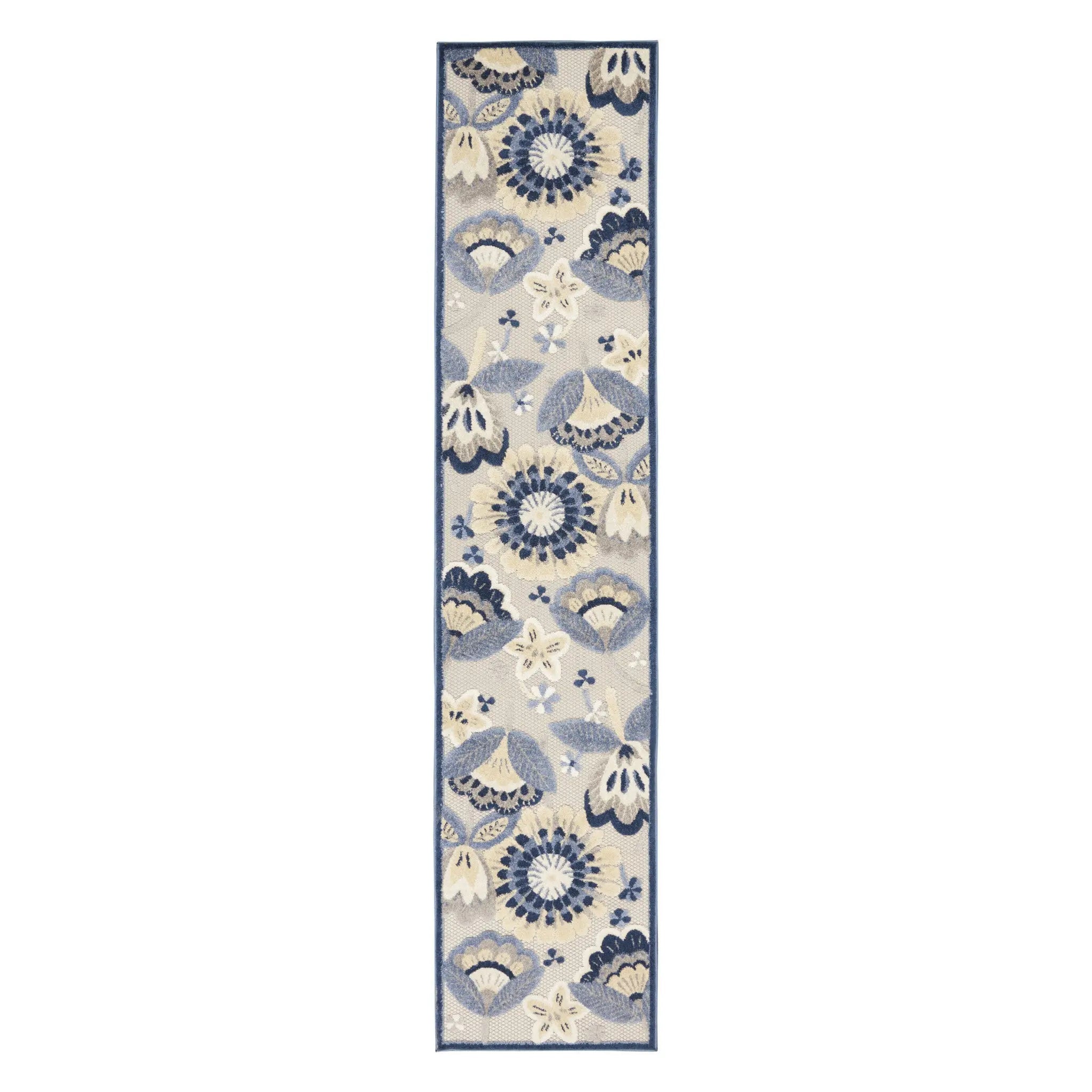10' Blue And Gray Indoor Outdoor Runner Rug - GreatEagleInc
