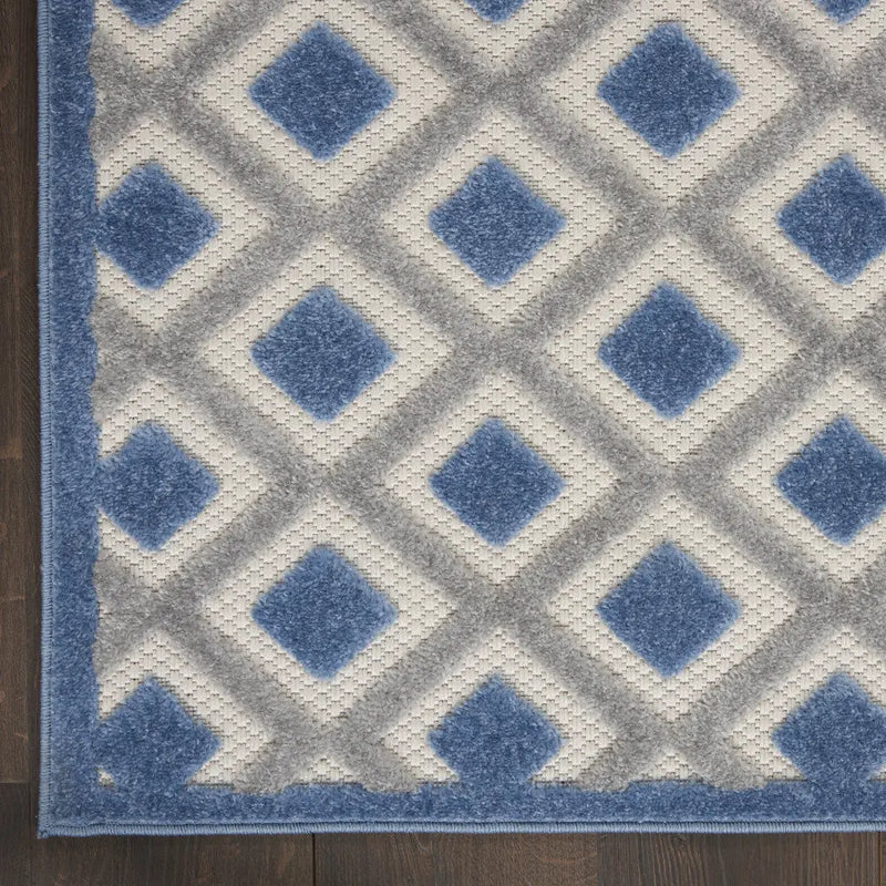 10' Blue And Gray Indoor Outdoor Runner Rug - GreatEagleInc