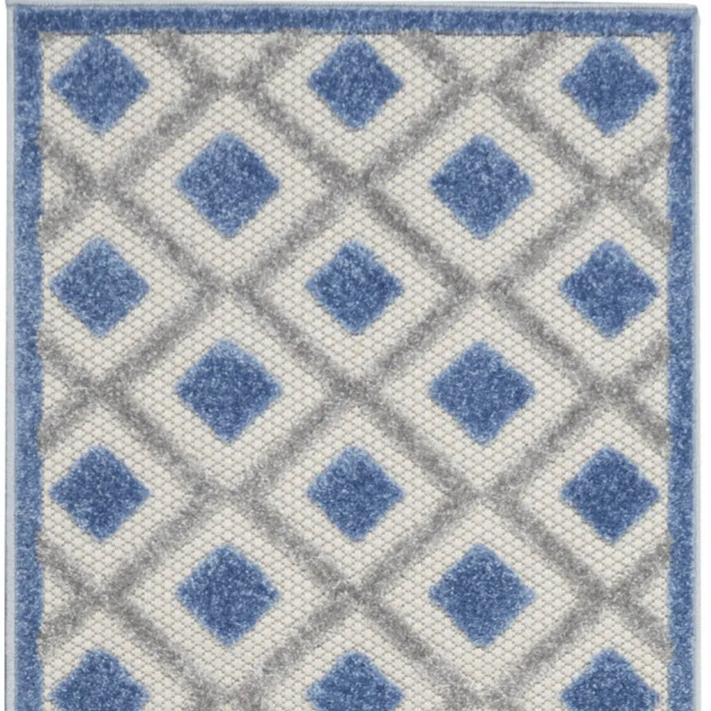 10' Blue And Gray Indoor Outdoor Runner Rug - GreatEagleInc