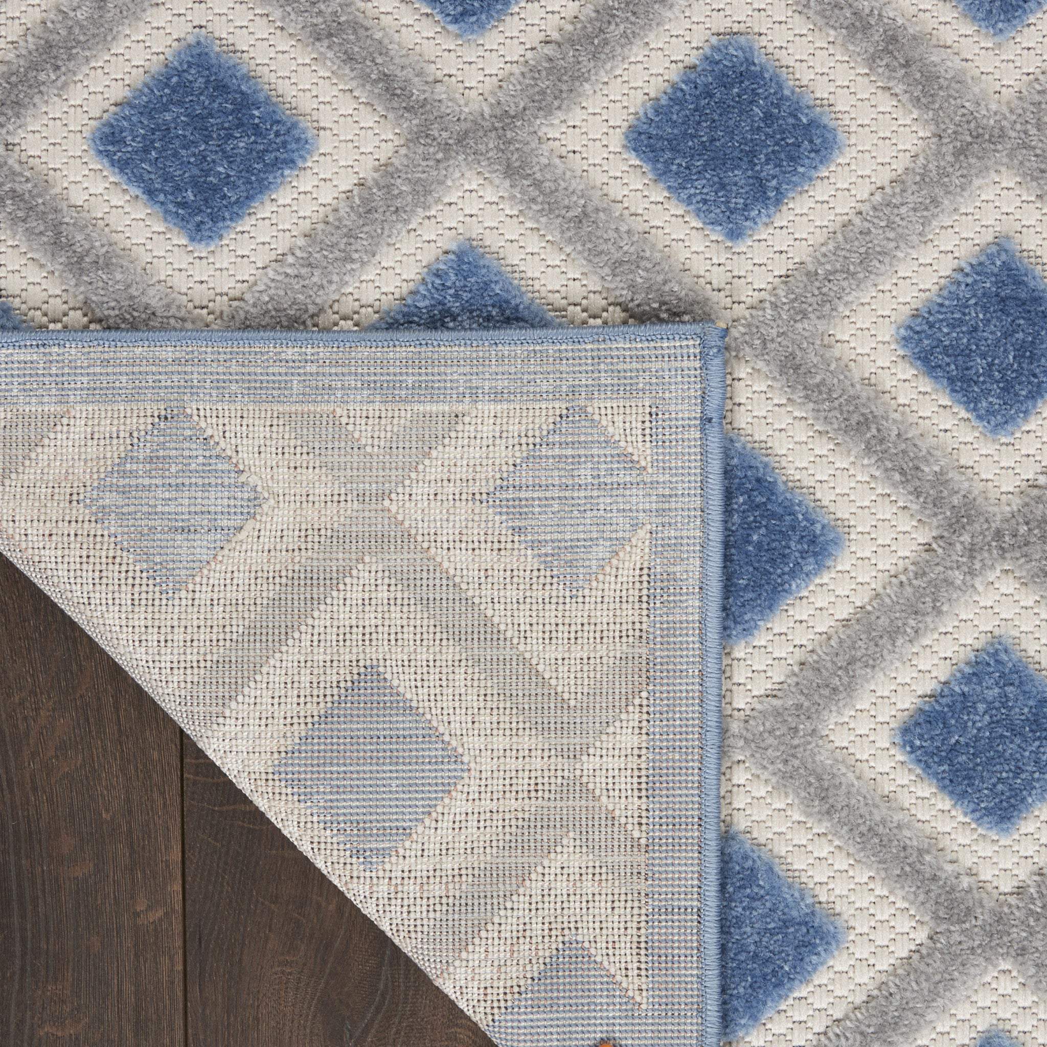 10' Blue And Gray Indoor Outdoor Runner Rug - GreatEagleInc