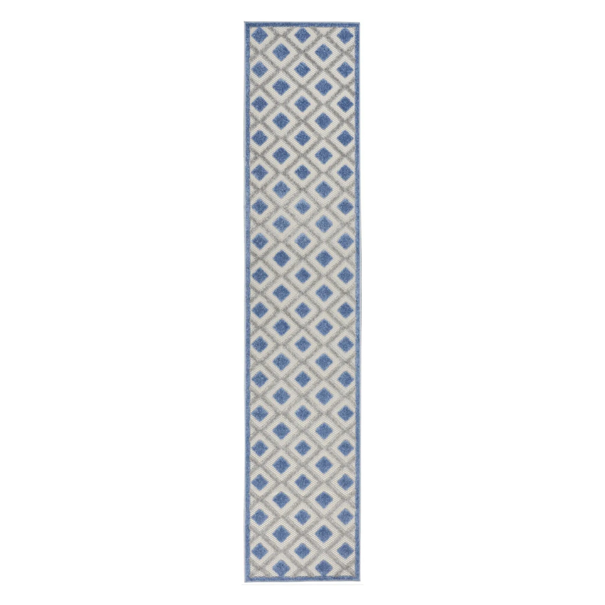 10' Blue And Gray Indoor Outdoor Runner Rug - GreatEagleInc