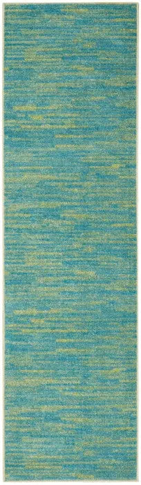 10' Blue And Green Indoor Outdoor Runner Rug - GreatEagleInc