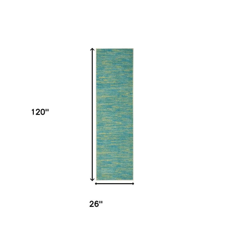 10' Blue And Green Indoor Outdoor Runner Rug - GreatEagleInc