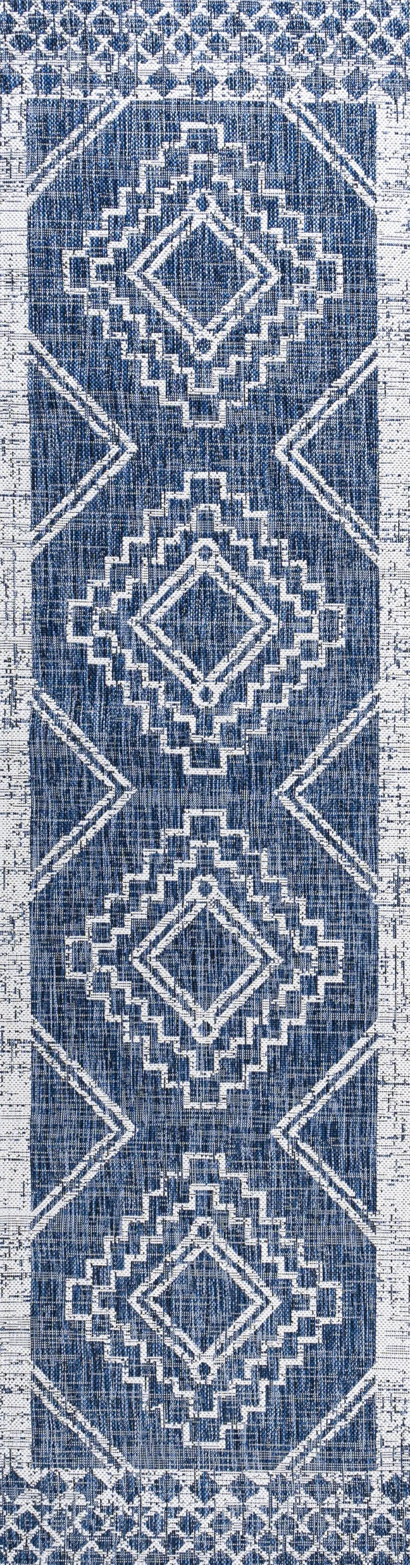 10' Blue And Ivory Moroccan Indoor Outdoor Runner Rug Homeroots Outdoor