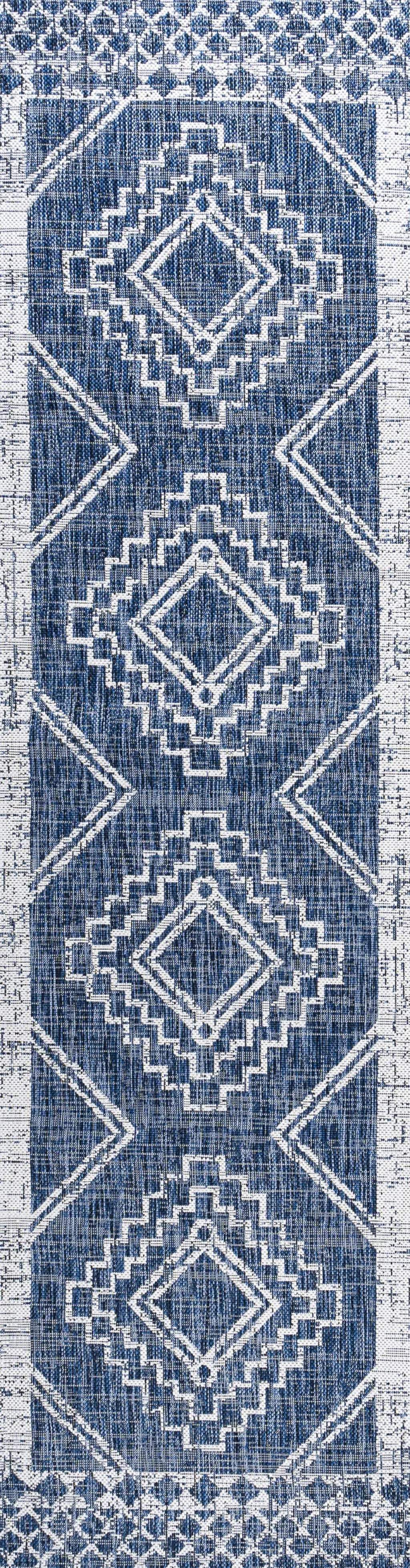 10' Blue And Ivory Moroccan Indoor Outdoor Runner Rug Homeroots Outdoor