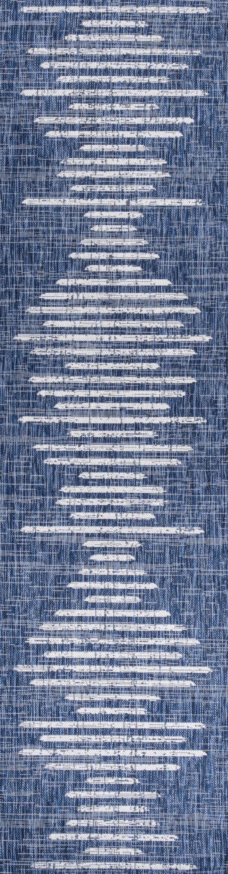 10' Blue And Ivory Striped Indoor Outdoor Runner Rug Homeroots Outdoor