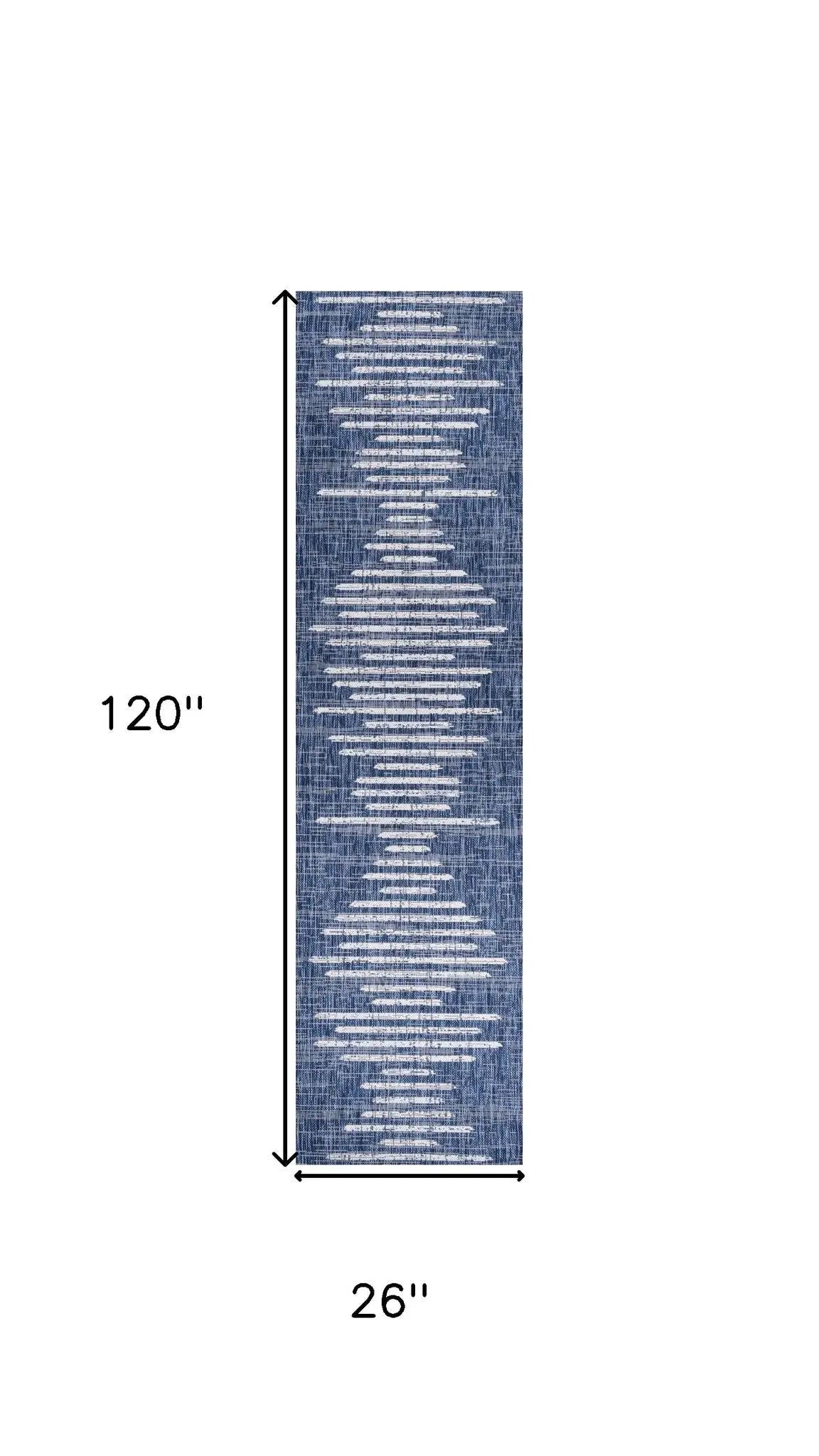 10' Blue And Ivory Striped Indoor Outdoor Runner Rug Homeroots Outdoor
