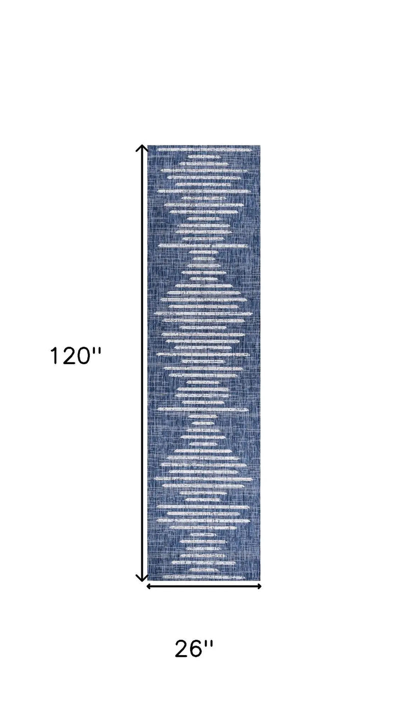 10' Blue And Ivory Striped Indoor Outdoor Runner Rug Homeroots Outdoor